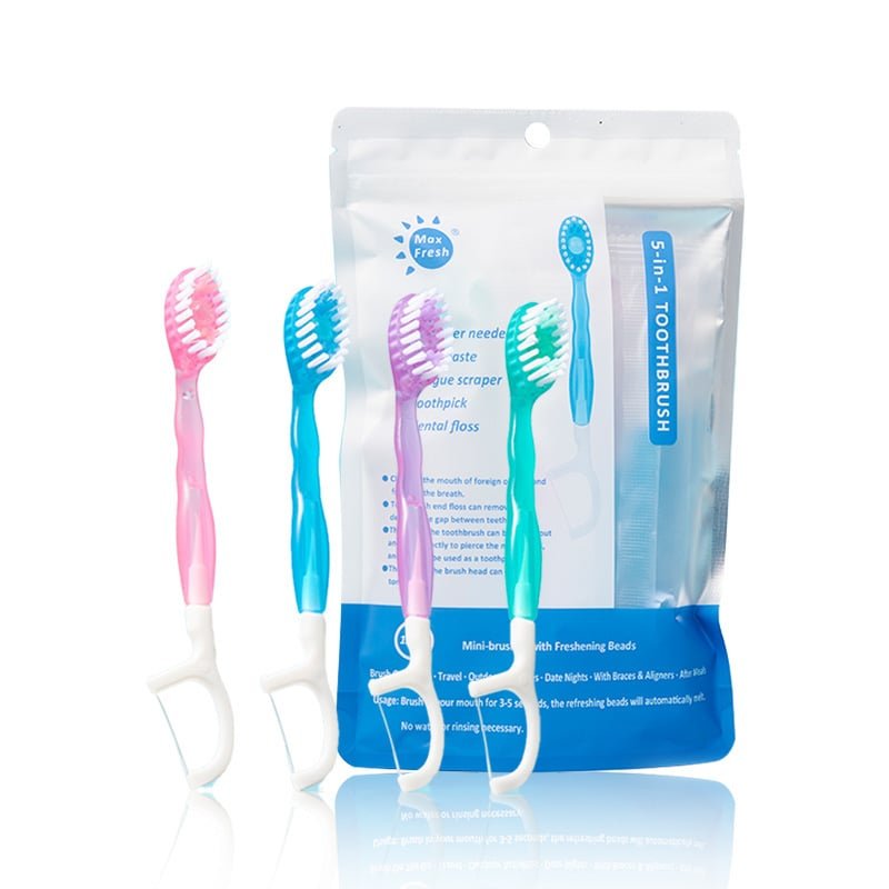 The Ultra 5in1 Mini Toothbrush Care Set with Floss, Tongue Scraper, and Toothpick for a Fresh And Confident Smile