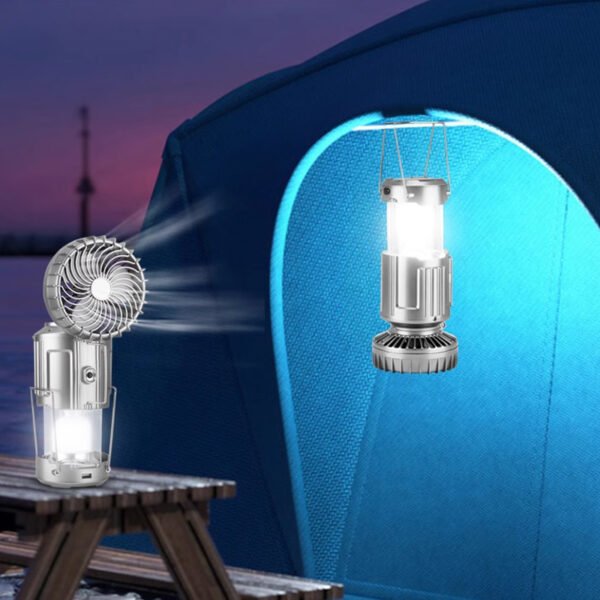 6in1 Camping Fan Light with LED Lantern, Rechargeable Battery, And Solar Power - Image 4