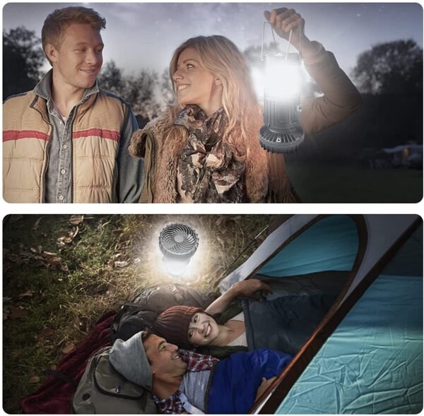 6in1 Camping Fan Light with LED Lantern, Rechargeable Battery, And Solar Power - Image 6
