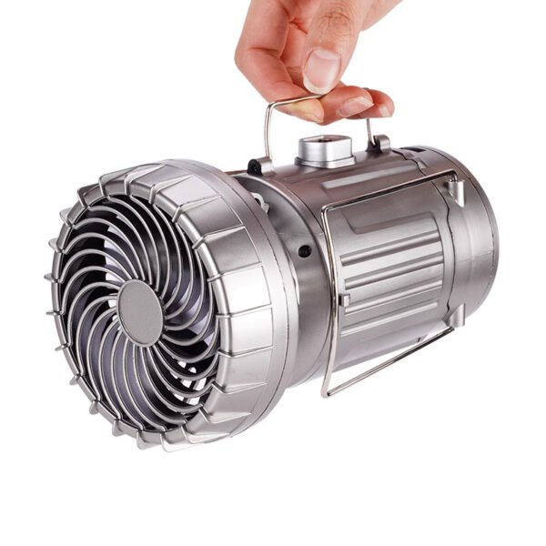 6in1 Camping Fan Light with LED Lantern, Rechargeable Battery, And Solar Power - Image 3