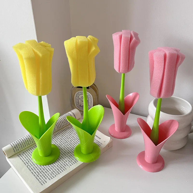 Cute Tulip Cup Brush, Ideal For Kitchen Cleaner