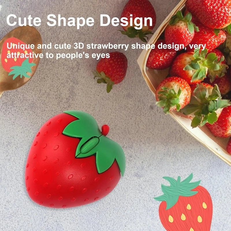 🔥 Today Only 🔥 Cute Wireless 2.4G Heart Strawberry Mouse For Laptop PC