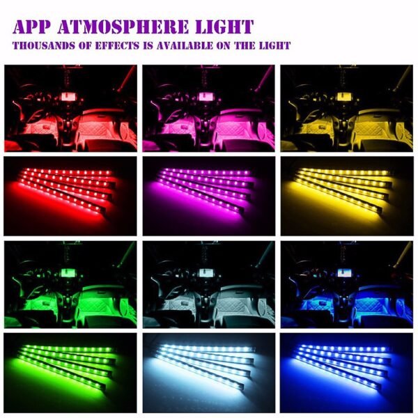 4PCS RGB LED Car Interior Light Strips - Image 5