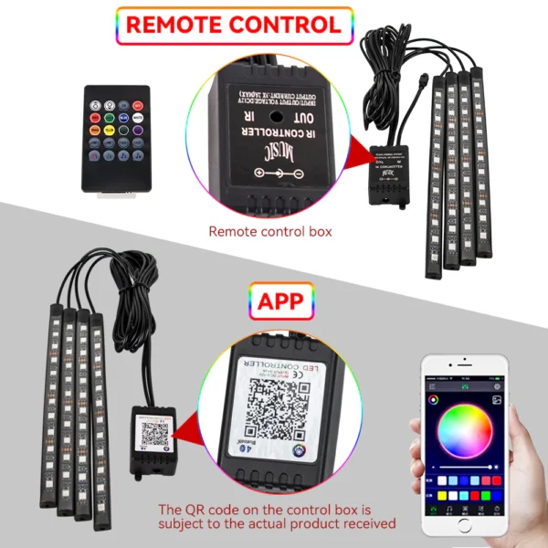 4PCS RGB LED Car Interior Light Strips - Image 14