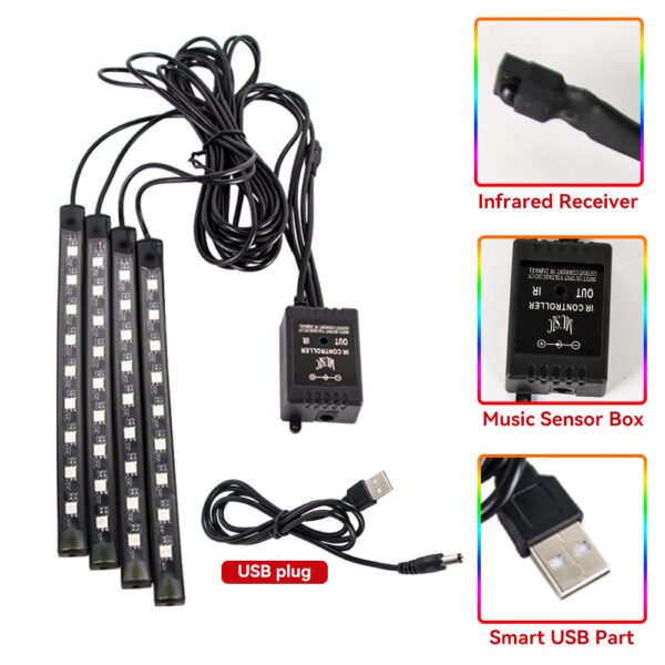 4PCS RGB LED Car Interior Light Strips - Image 12