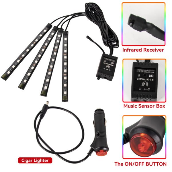4PCS RGB LED Car Interior Light Strips - Image 13