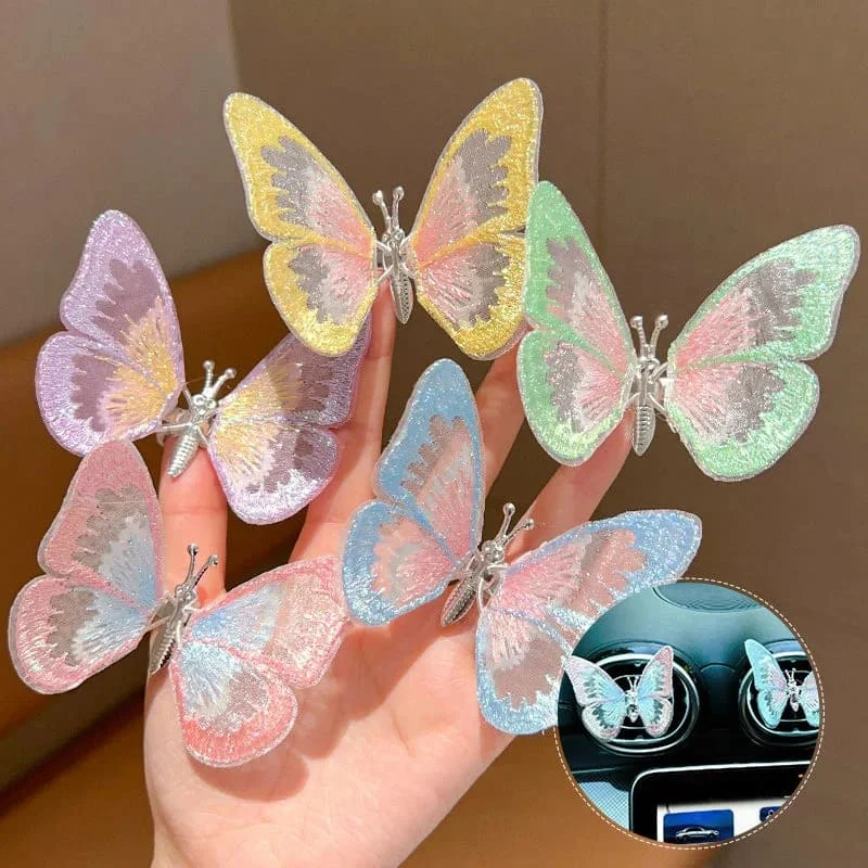 Elegant Car Dashboard Embroidery Butterfly Decoration