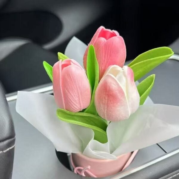Artificial Car Tulip Bouquet Ornament, Unique Gift For Car Lovers - Image 9