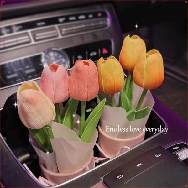 Artificial Car Tulip Bouquet Ornament, Unique Gift For Car Lovers - Image 3