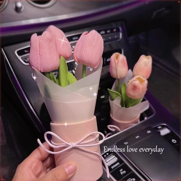 Artificial Car Tulip Bouquet Ornament, Unique Gift For Car Lovers - Image 2