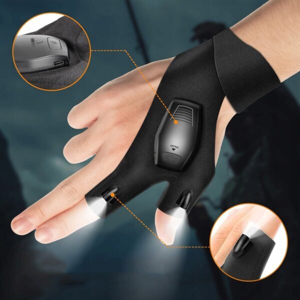 USB Rechargeable Fingerless LED Flashlight Gloves - Image 3