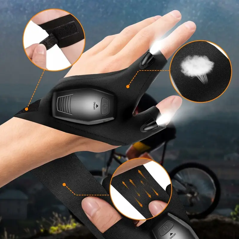 USB Rechargeable Fingerless LED Flashlight Gloves