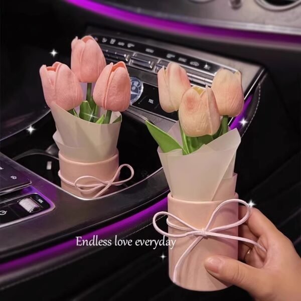 Artificial Car Tulip Bouquet Ornament, Unique Gift For Car Lovers