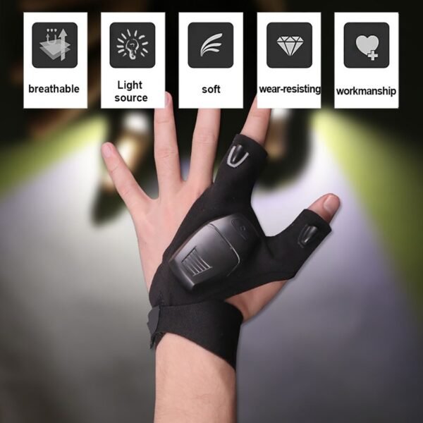 USB Rechargeable Fingerless LED Flashlight Gloves - Image 2