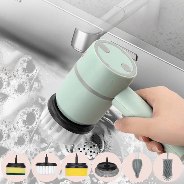 Electric Dishwashing Brush With Replaceable Heads