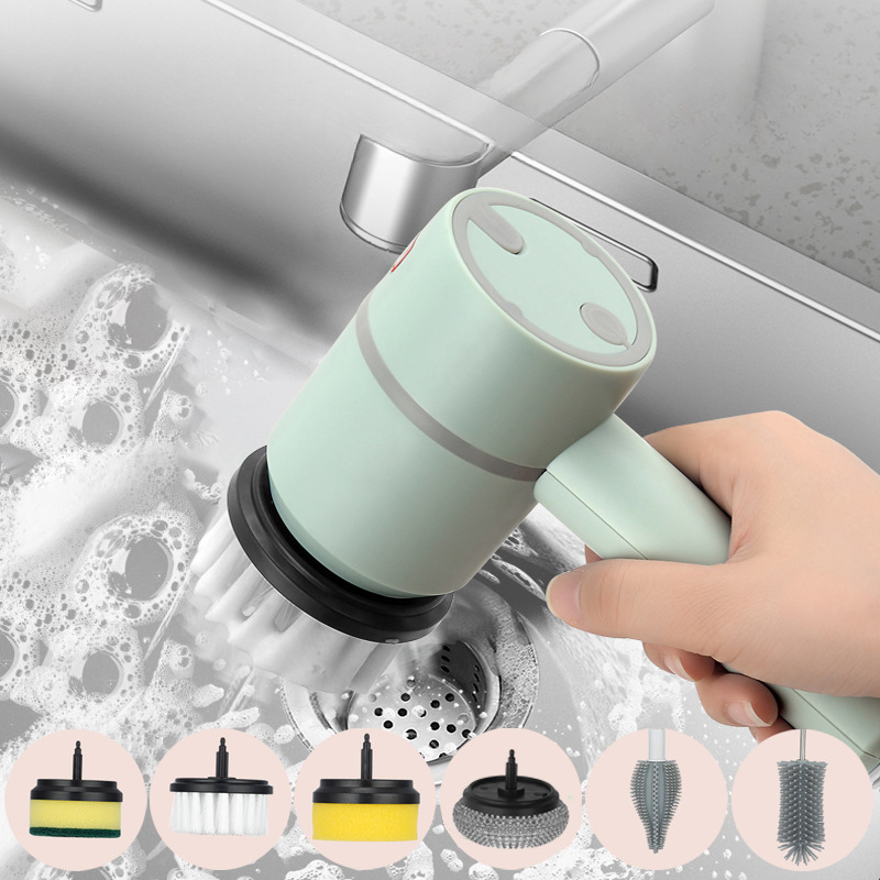 Electric Dishwashing Brush With Replaceable Heads