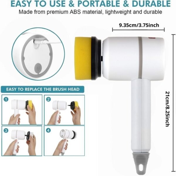 Electric Dishwashing Brush With Replaceable Heads - Image 7