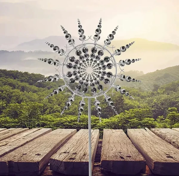 Freestanding Outdoor Garden Decor Magical Metal Rotating Windmill - Image 3