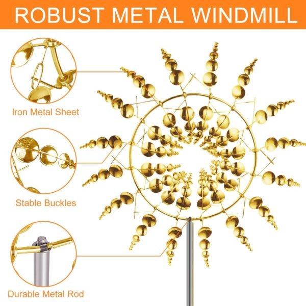 Freestanding Outdoor Garden Decor Magical Metal Rotating Windmill - Image 6