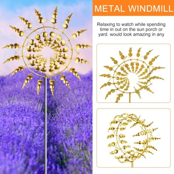 Freestanding Outdoor Garden Decor Magical Metal Rotating Windmill - Image 8