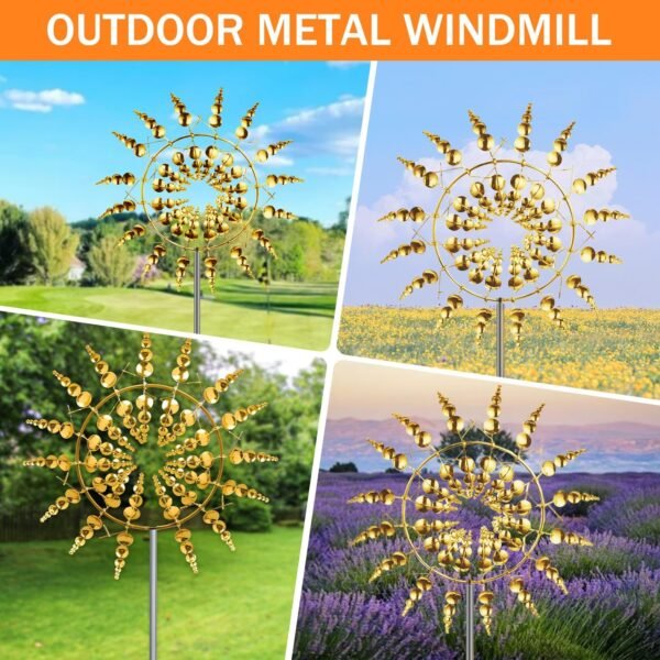 Freestanding Outdoor Garden Decor Magical Metal Rotating Windmill - Image 7