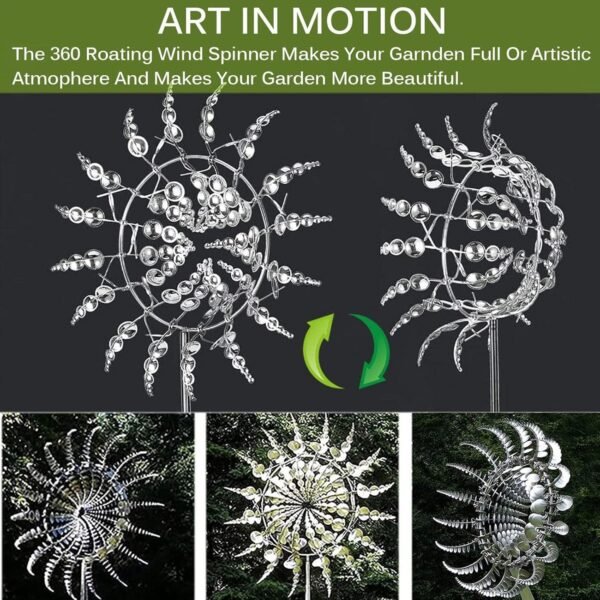 Freestanding Outdoor Garden Decor Magical Metal Rotating Windmill - Image 4