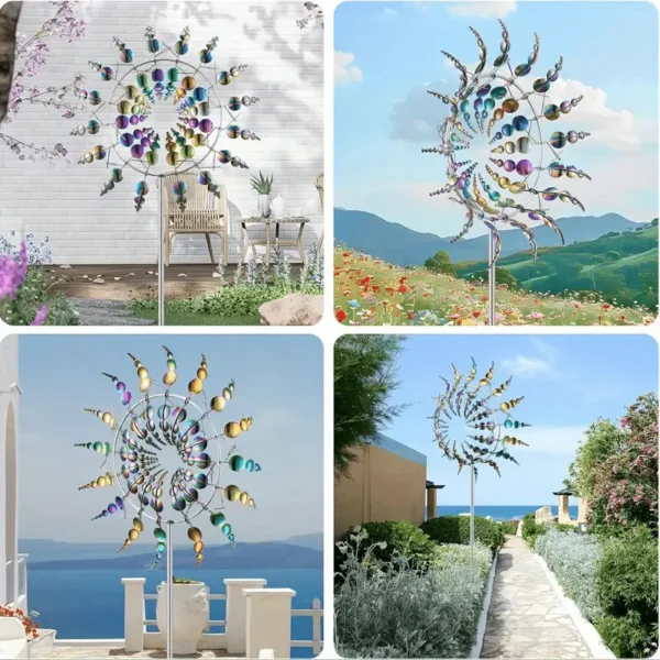 Freestanding Outdoor Garden Decor Magical Metal Rotating Windmill - Image 12