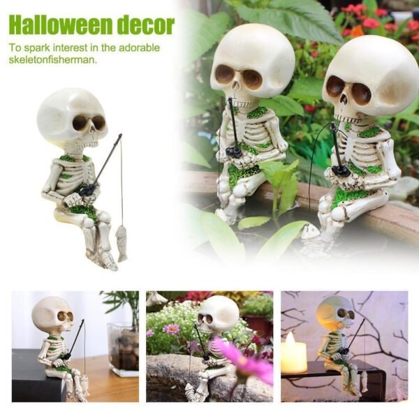 Fishing Skeleton Statue Halloween Garden Accessory - Image 2