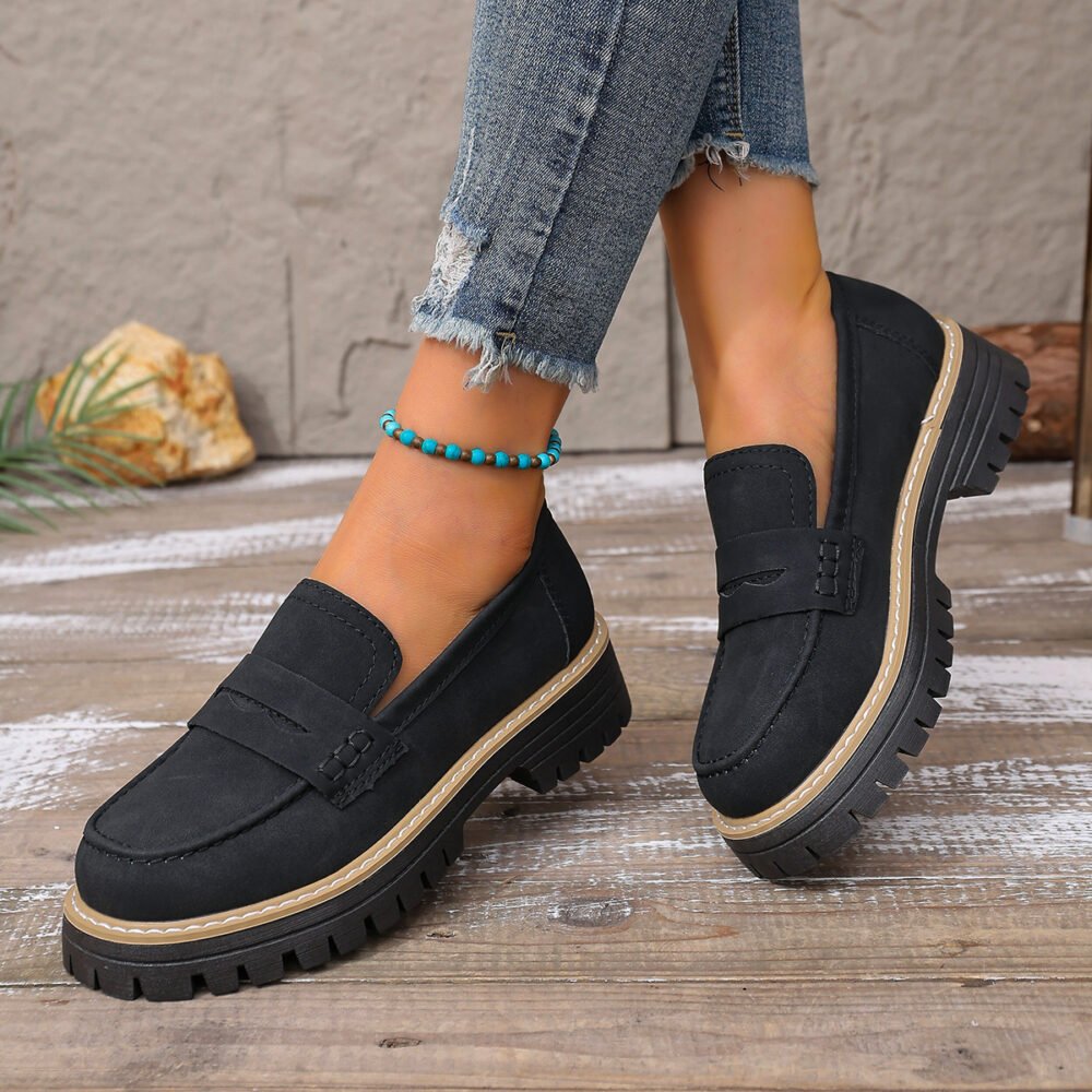 Women's Lightweight Vintage Penny Loafers - Slip-On Platform Shoes with Thick Rubber Sole