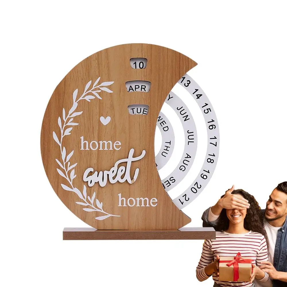 Rotatable & Reusable Welcome To Our Home Wooden Perpetual Calendar