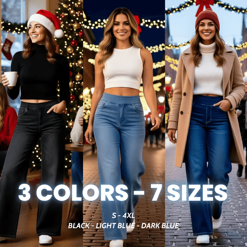 High Waist Wide Leg Pants Stretchy Waistband Jeans for Women - Image 2