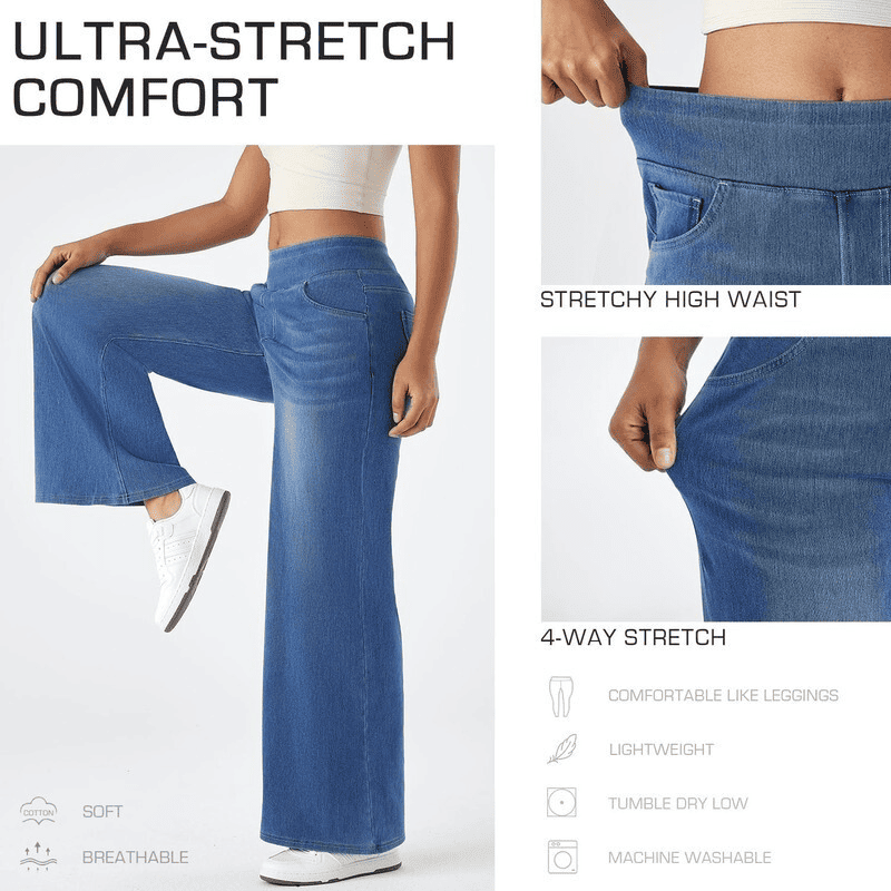 High Waist Wide Leg Pants Stretchy Waistband Jeans for Women - Image 4