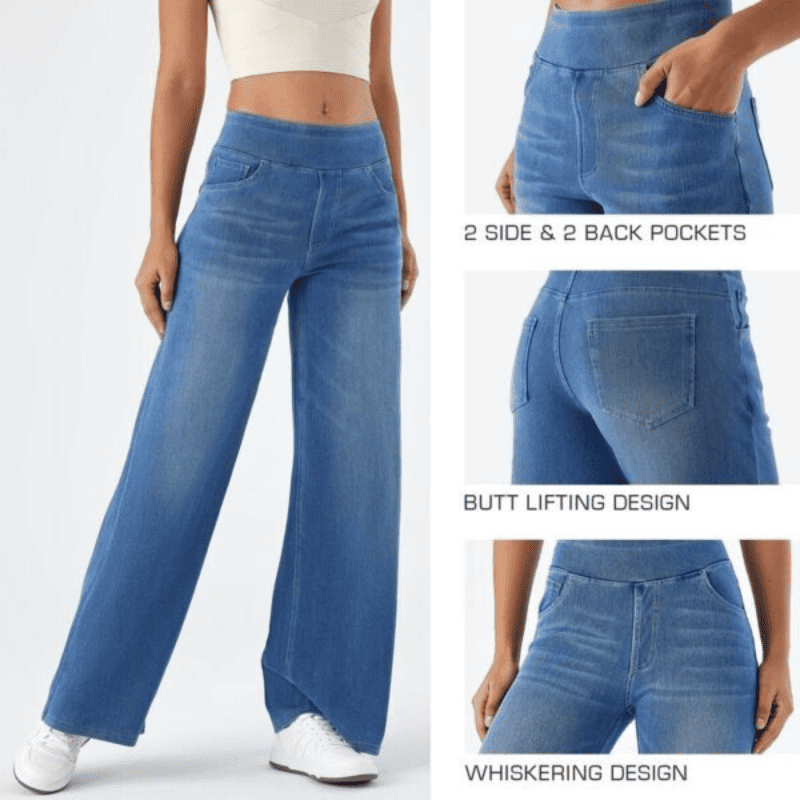 High Waist Wide Leg Pants Stretchy Waistband Jeans for Women - Image 5