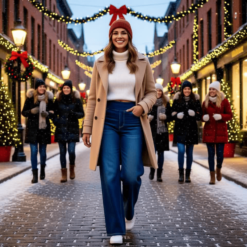 High Waist Wide Leg Pants Stretchy Waistband Jeans for Women - Image 7