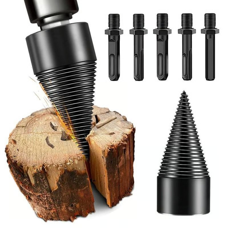 Universal Firewood Splitter Drill Bit Set With 3 Shank Adapters