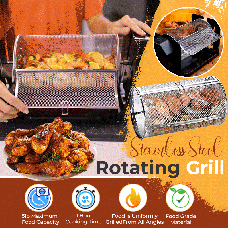 🔥HOT SALE UP TO 50% OFF 💖Stainless Steel Rotating Grill Basket for Even Cooking