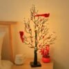 Desktop Ornament And Spring Festival Vintage Glowing Tree with Cardinals, Berries