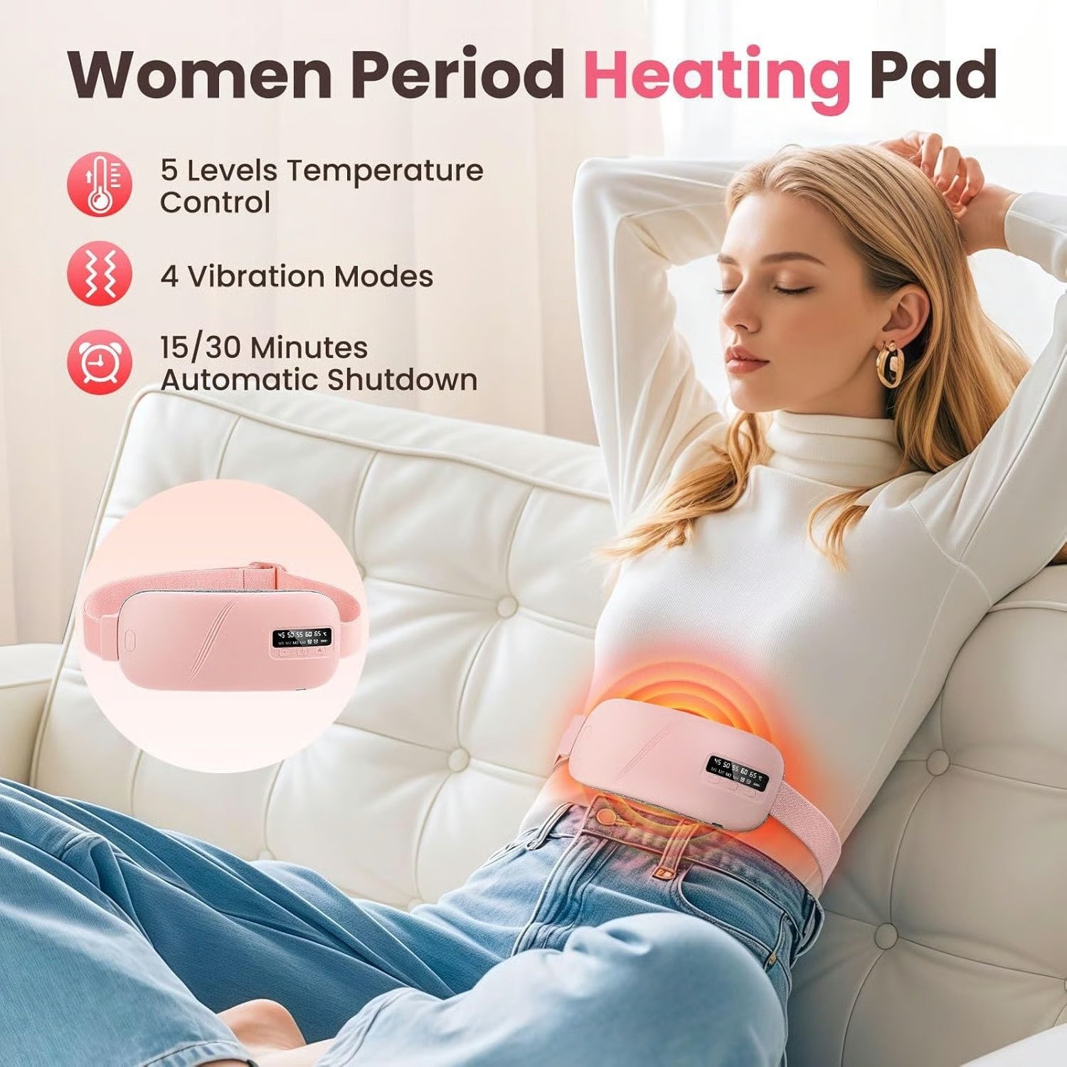Women’s Period Pain Relief Belt Fast Heating & Massage for Menstrual, Stomach & Back Discomfort - Image 3