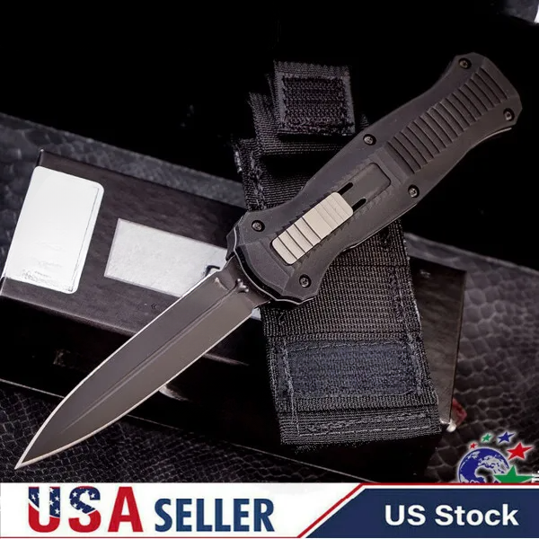 Black/White D2 Plain Edge 3300BK Infidel OTF Automatic Knife