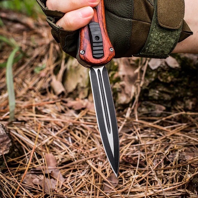 Black/White D2 Plain Edge 3300BK Infidel OTF Automatic Knife - Image 9