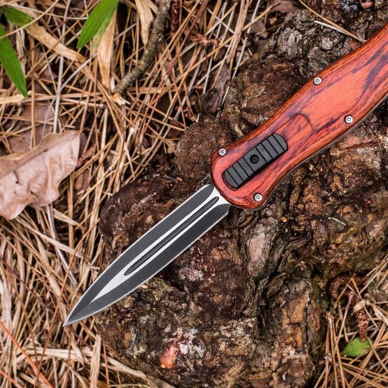 Black/White D2 Plain Edge 3300BK Infidel OTF Automatic Knife - Image 11